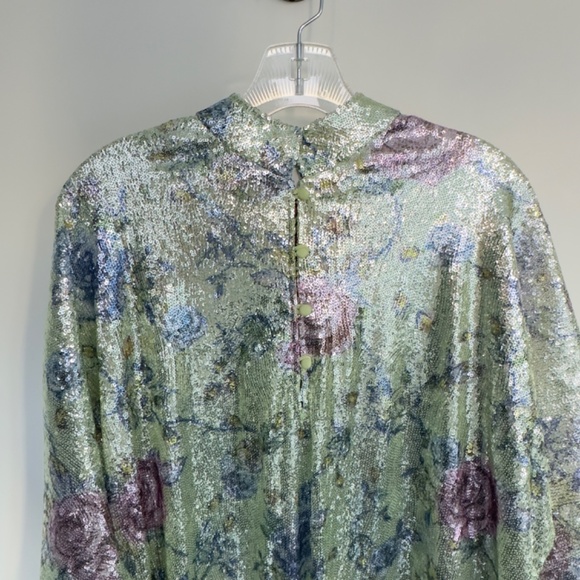 LA VIE STYLE HOUSE Floral Sequin Caftan Dress, Green/Multi, LIKE NEW, ONE SIZE - Picture 4 of 10